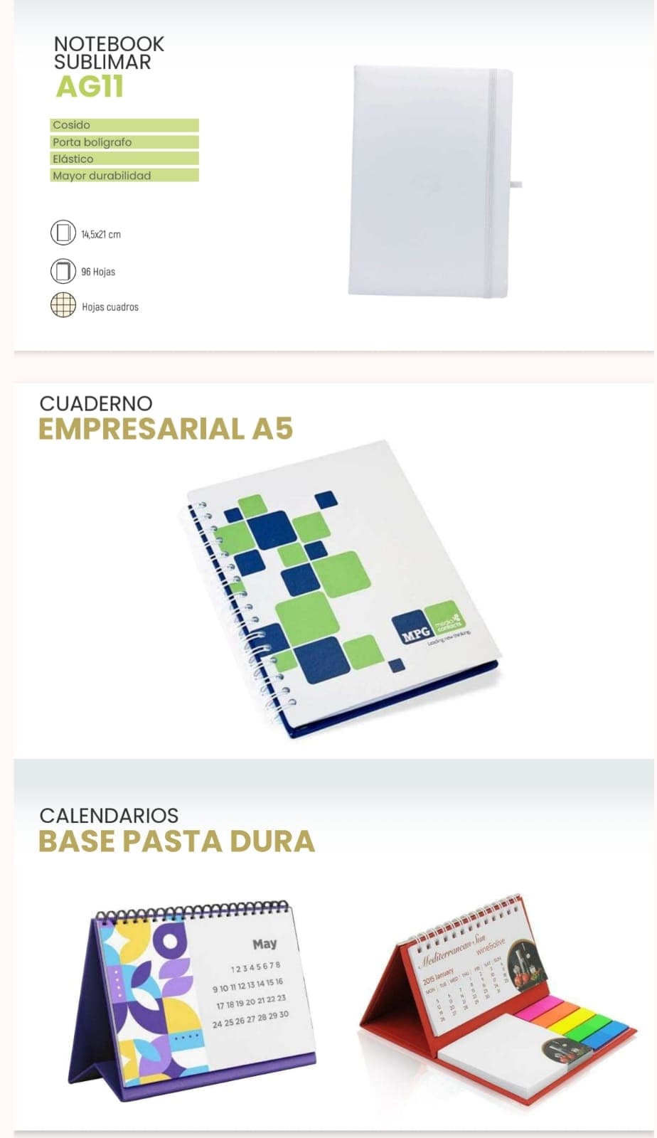 Notebooks sublimables y calendarios
