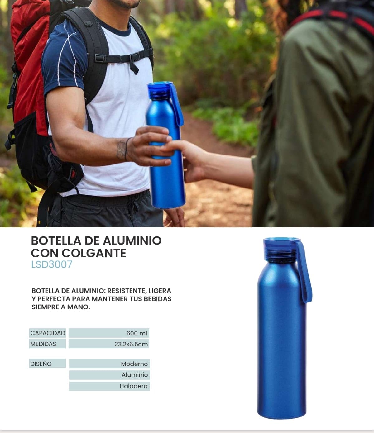 Botella Aluminio con Mosqueton
